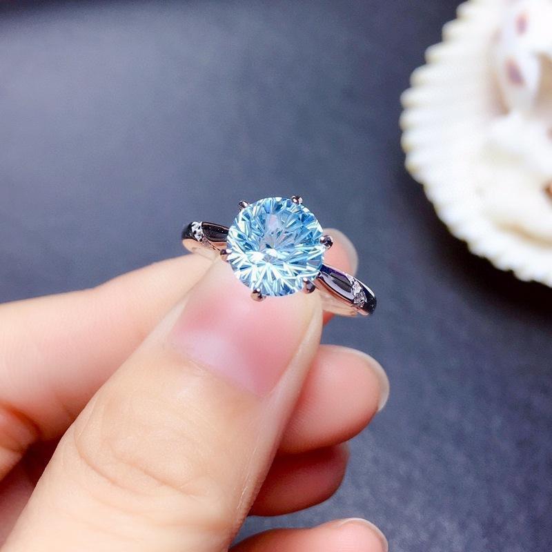 Natural Fireworks Cutter Sky Blue Topaz Ring - Elevated Jewellery